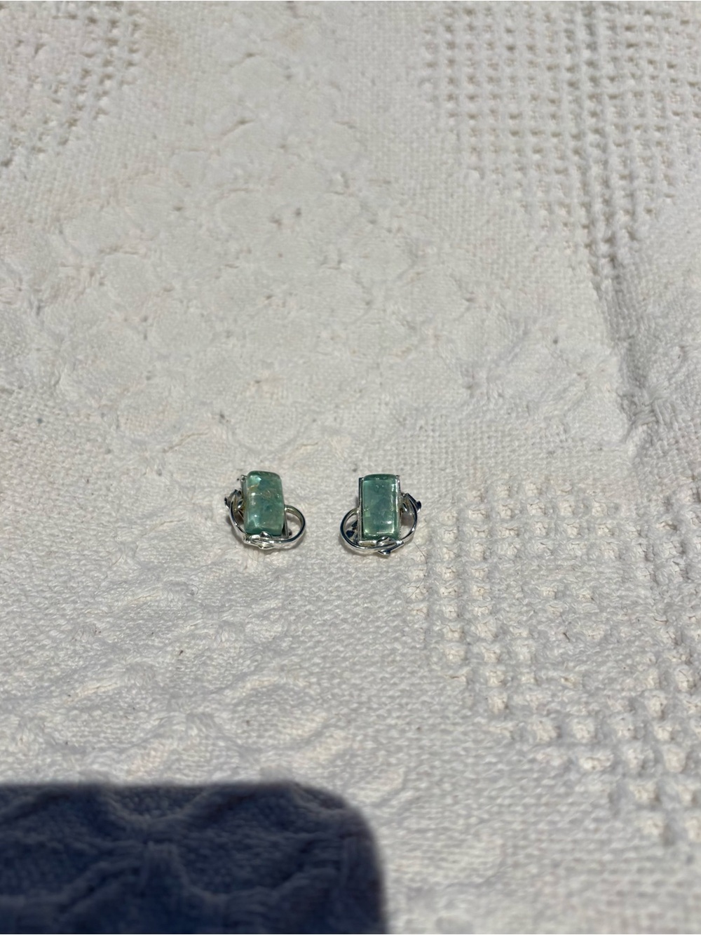 Turquoise Rectangular Stone Silver Clip on Earrings